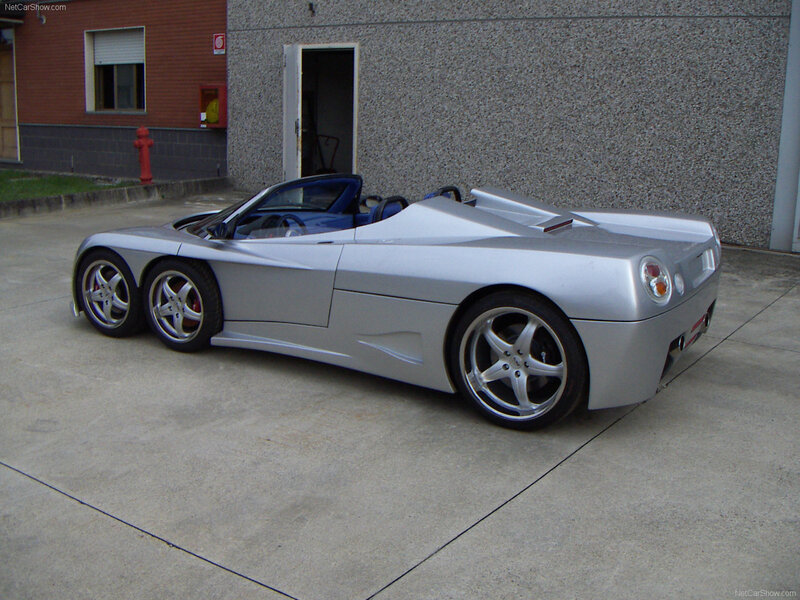 silver six-wheeled sports car