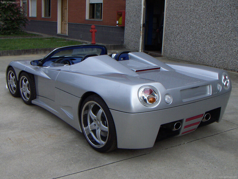 silver six-wheeled sports car