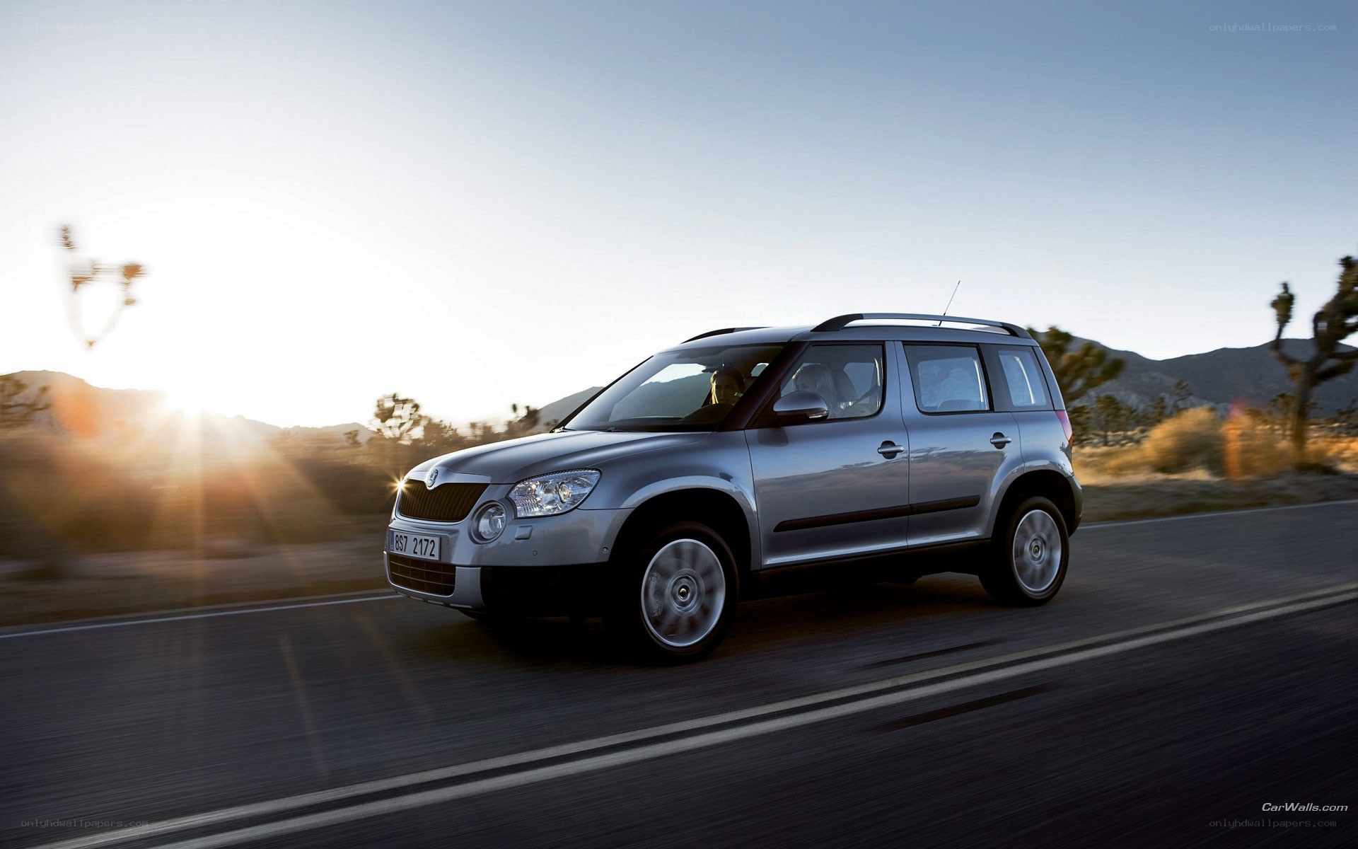 silver skoda suv on desert road