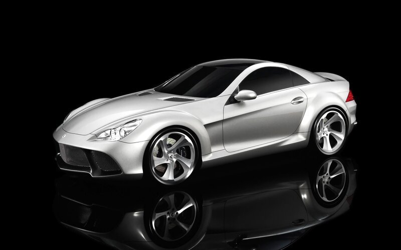Silver Sports Car — 3d Render, Black Background