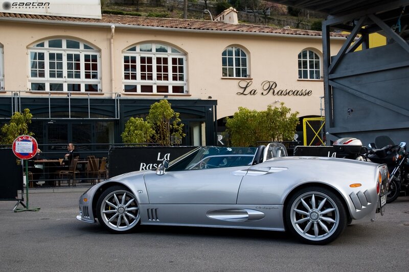 Silver sports car at a restaurant