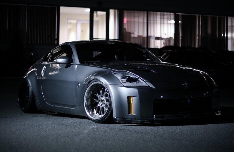 silver sports car at night