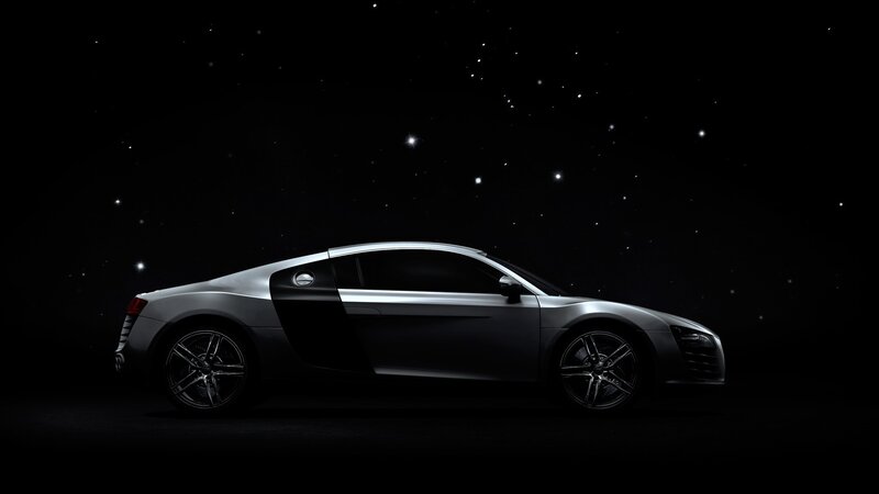silver sports car at night