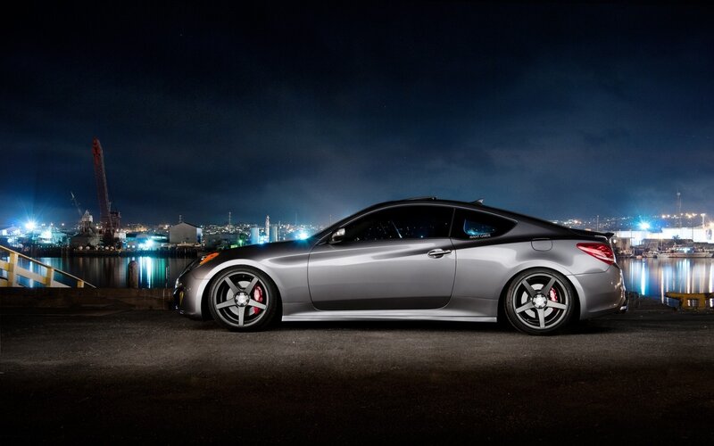 silver sports car at night