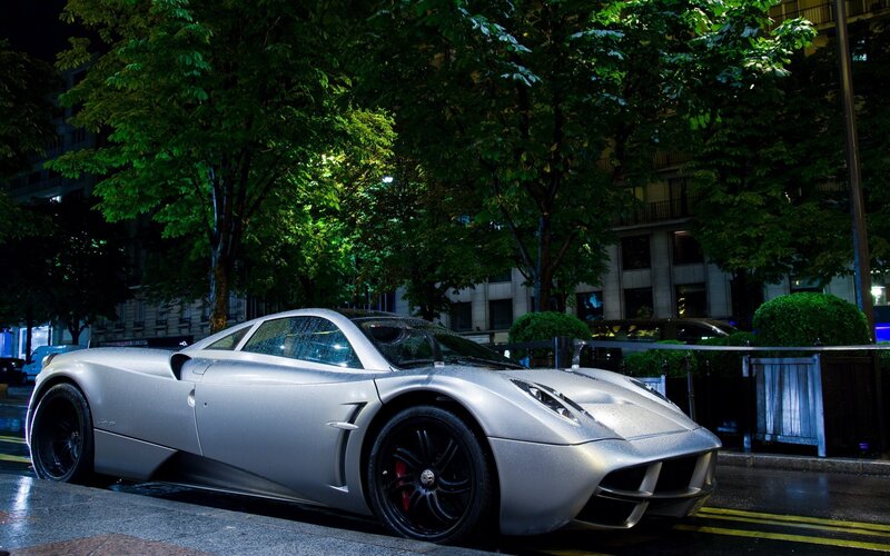 silver sports car at night