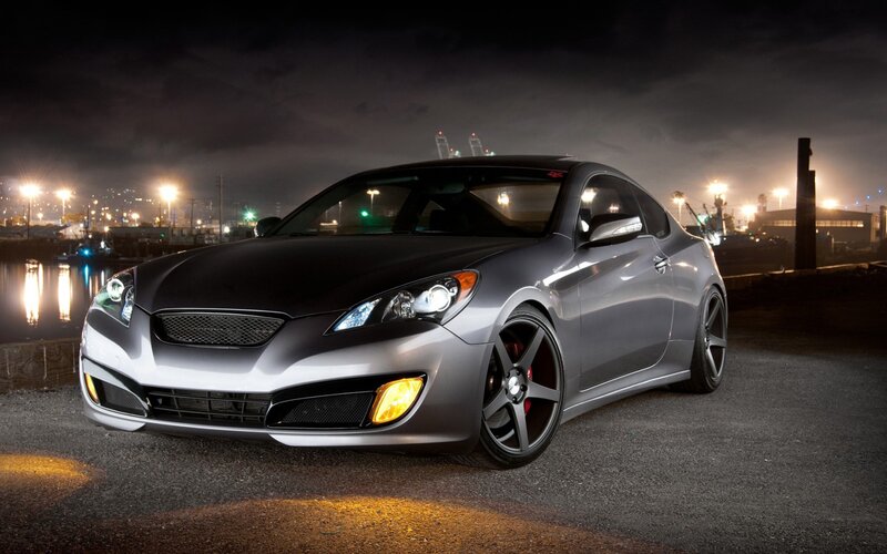 silver sports car at night