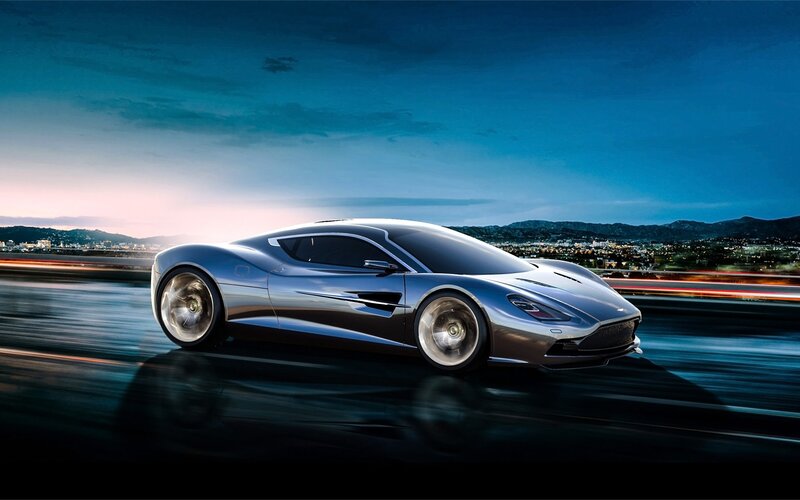 silver sports car at night