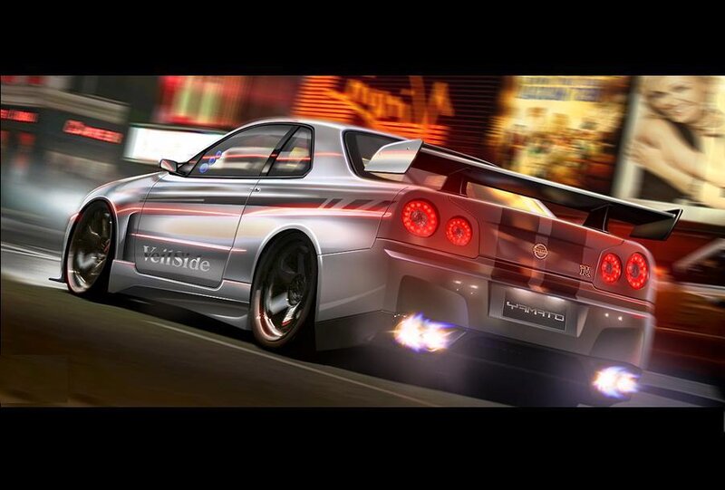 silver sports car at night