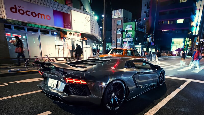 Silver Sports Car at Night — Black
