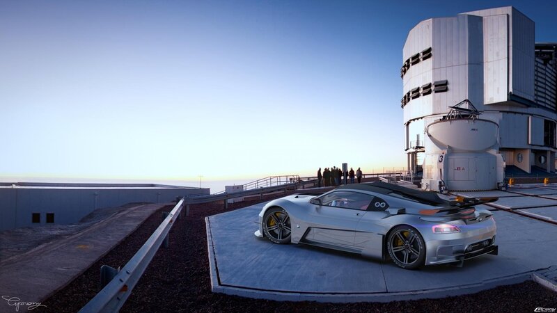 Silver sports car at observatory