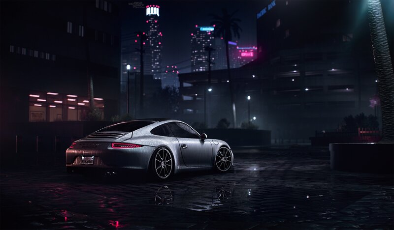 Silver Sports Car — Black, Dark, Moody