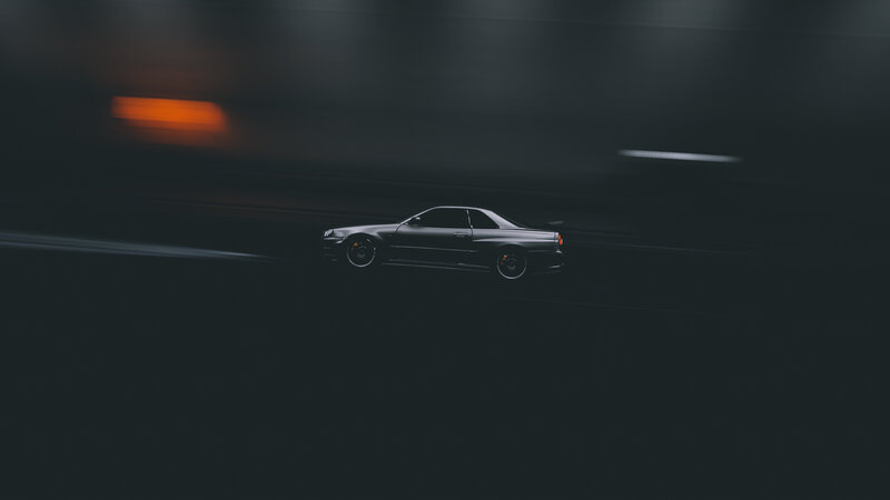 Silver Sports Car — Black, Dark, Night