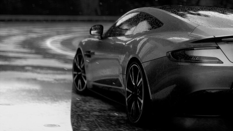 Silver Sports Car — Black, Dramatic, 3d Render, Wet Road