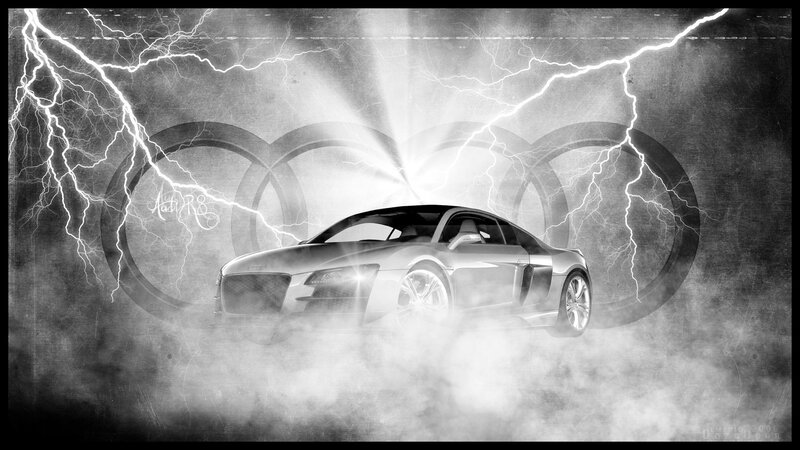 Silver Sports Car — Black, Dramatic, Digital Art, Lightning