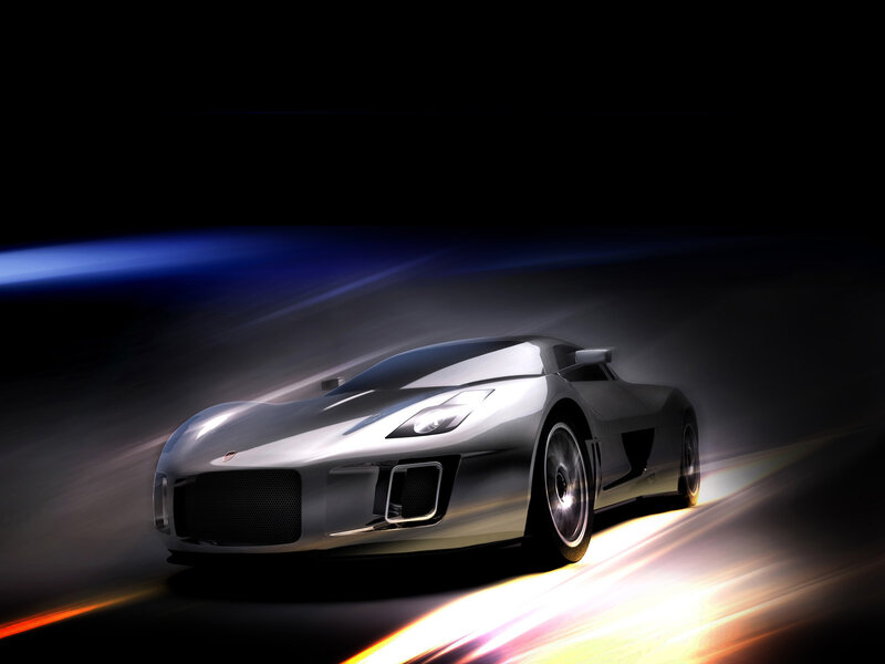 Silver Sports Car — Black, Dramatic, Digital Art, Lights