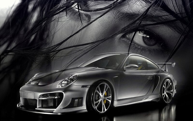 Silver Sports Car — Black, Dramatic, Digital Art