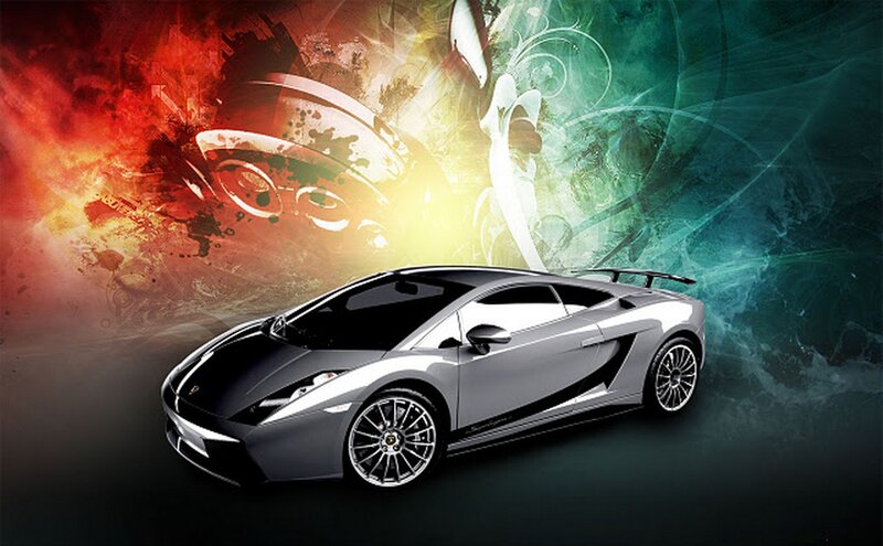 Silver Sports Car — Black, Dramatic, Digital Art, Turbine