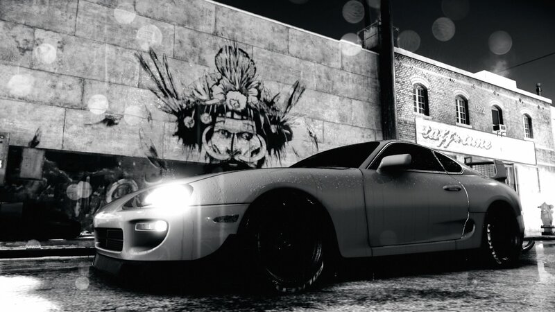 Silver Sports Car — Black, Dramatic, Night, 3d Render, Graffiti