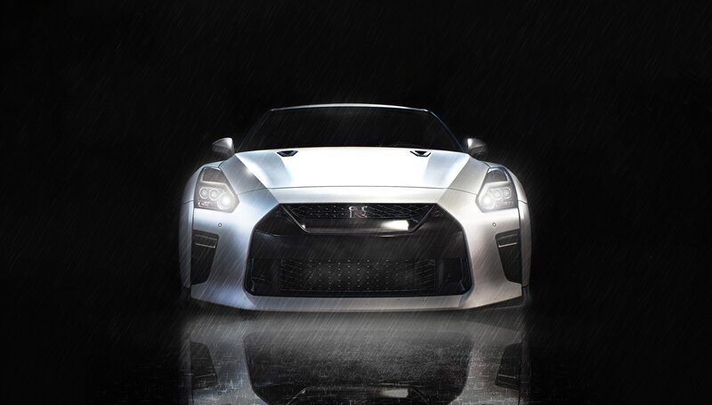 Silver Sports Car — Black, Dramatic, Night, 3d Render, Rain
