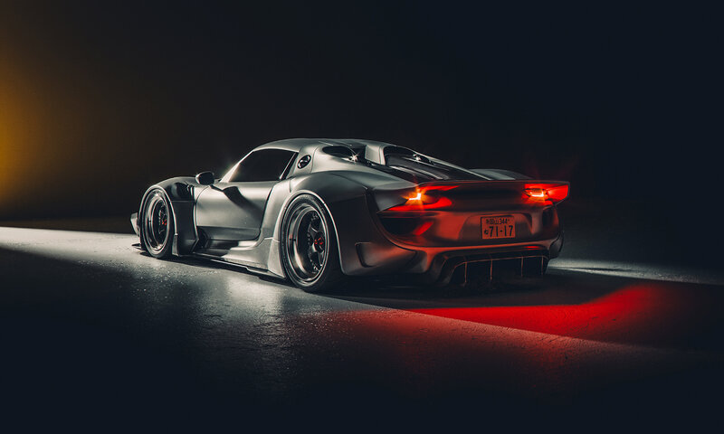 Silver Sports Car — Black, Dramatic, Night, 3d Render, Taillights