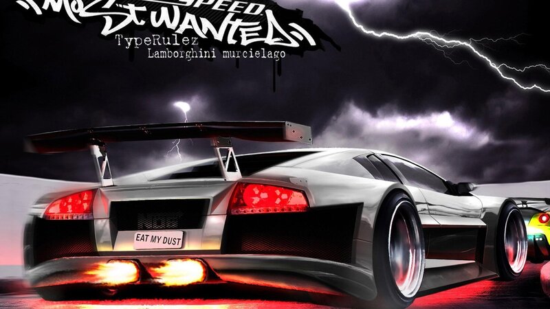 Silver Sports Car — Black, Dramatic, Night, Digital Art, Lightning, Wings, Flames