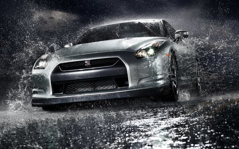 Silver Sports Car — Black, Dramatic, Night, Photograph, Rain