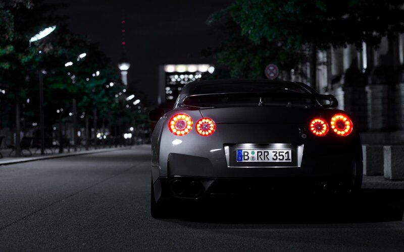 Silver Sports Car — Black, Dramatic, Night, Photograph, Street