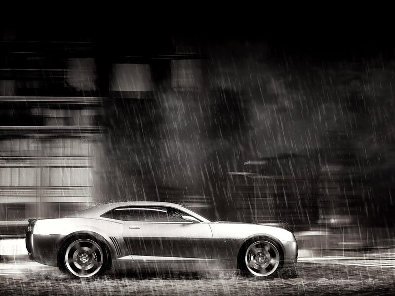 Silver Sports Car — Black, Dramatic, Night, Photograph