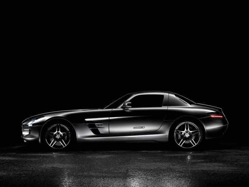 Silver Sports Car — Black, Dramatic, Night, Photograph, Wet Ground