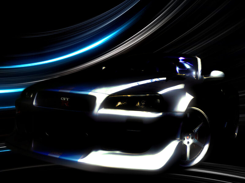 Silver Sports Car — Black, Dramatic, Night