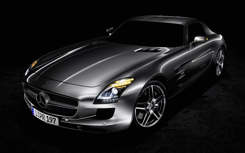 Silver Sports Car — Black, Dramatic, Photograph, Headlights, Wheel, Gray