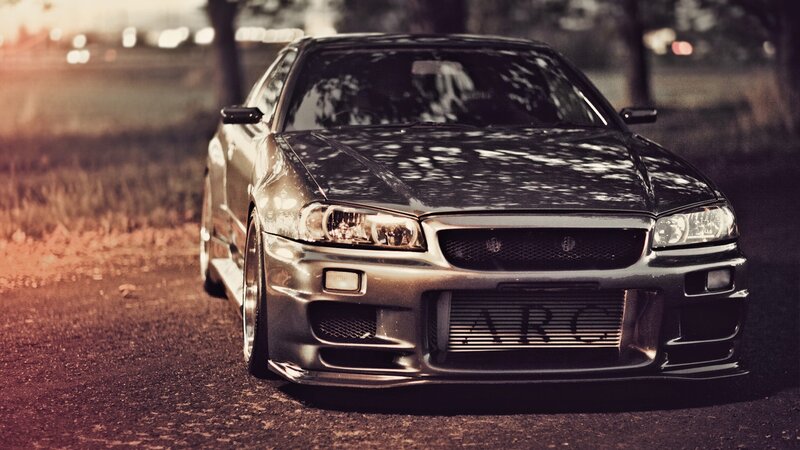 Silver Sports Car — Black, Dramatic, Sunset