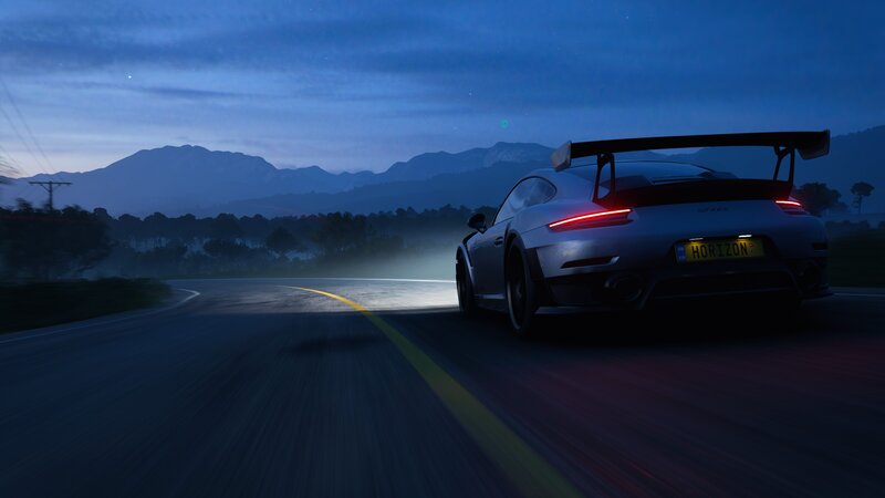 Silver Sports Car — Blue, Dramatic, Night, 3d Render, Mountains