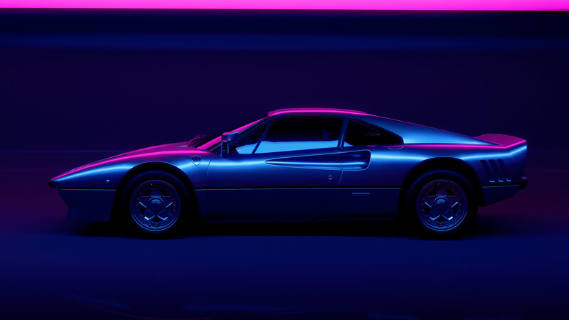 Silver Sports Car — Blue, Dramatic, Night, 3d Render, Neon Lights