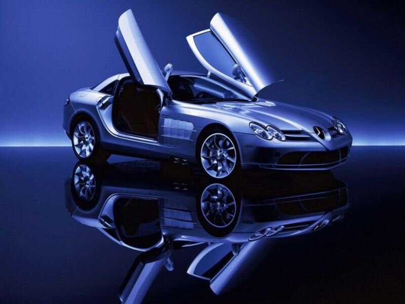 Silver Sports Car — Blue, Dramatic, Photograph, Doors