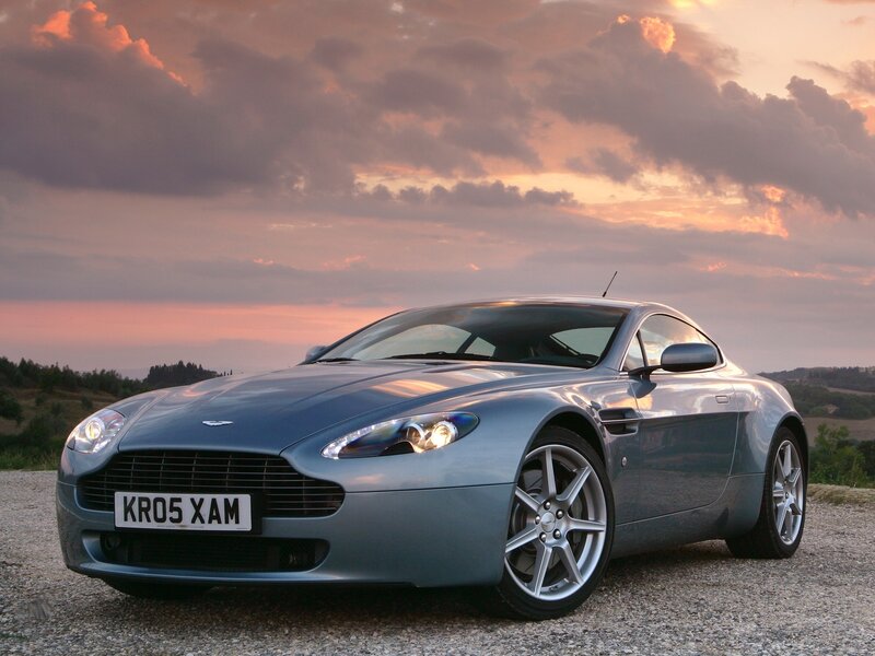 Silver Sports Car — Blue, Dramatic, Sunset