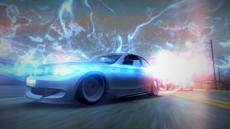 Silver Sports Car — Blue, Dramatic
