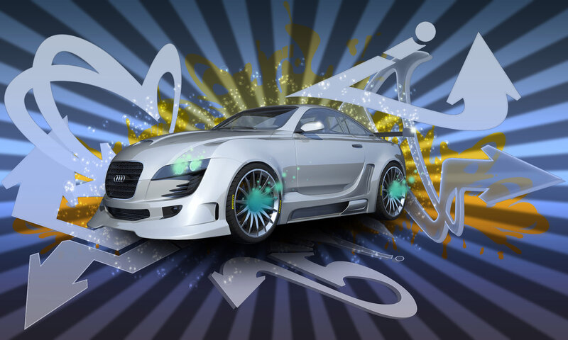 Silver Sports Car — Blue, Dynamic, Digital Art