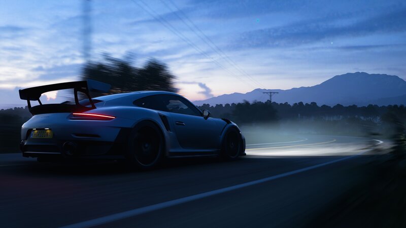 Silver Sports Car — Blue, Dynamic, Sunset