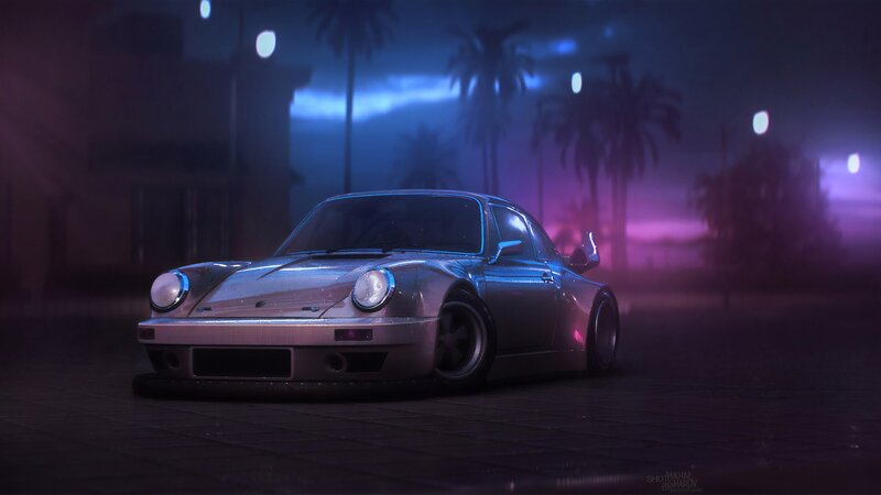 Silver Sports Car — Blue, Moody, Night
