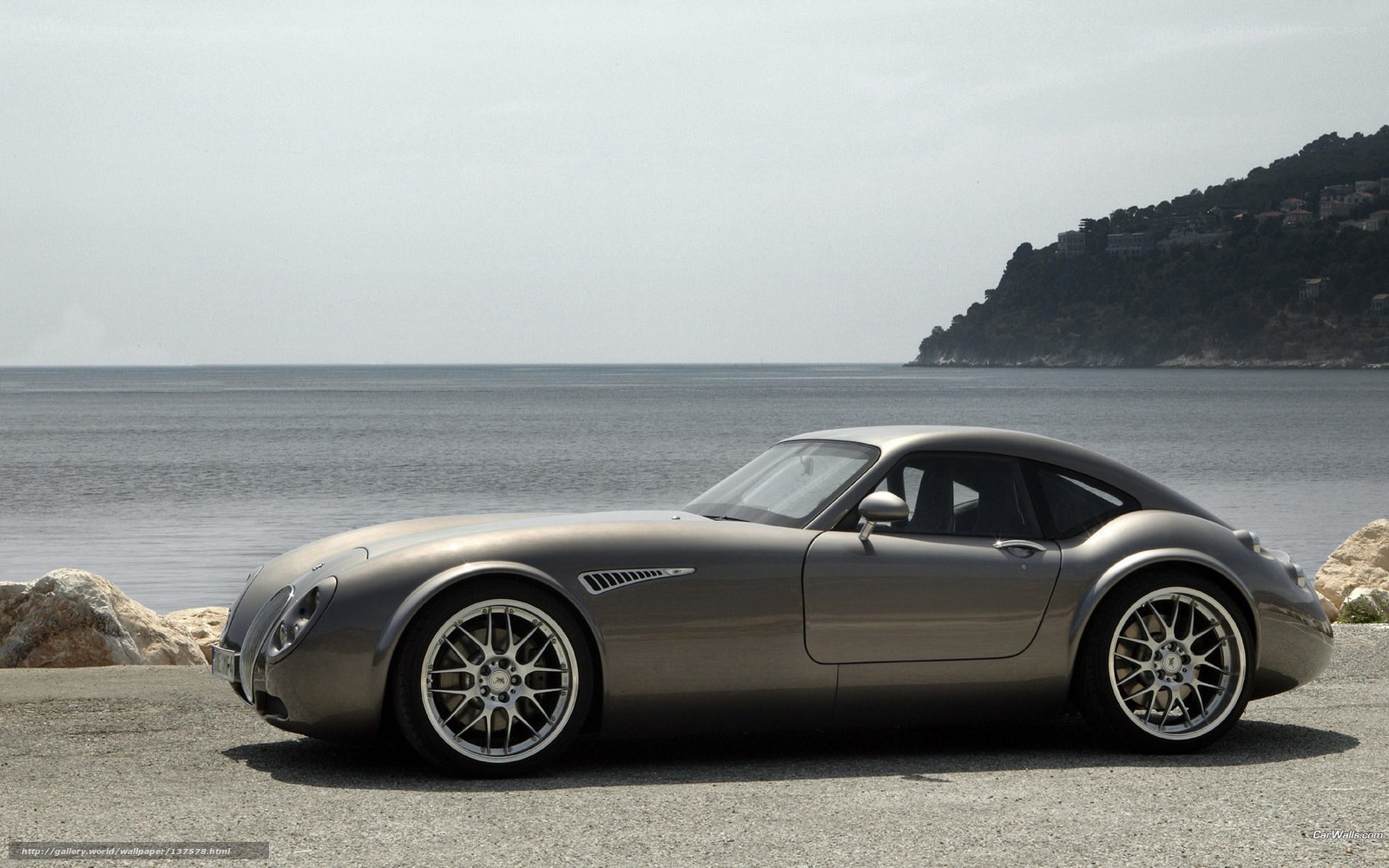 silver sports car by the sea