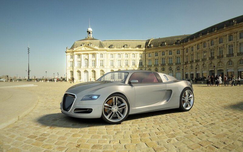 Silver Sports Car — Calm, Afternoon, 3d Render, Building