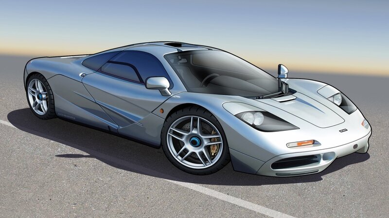 Silver Sports Car — Calm, Sunset, Digital Art