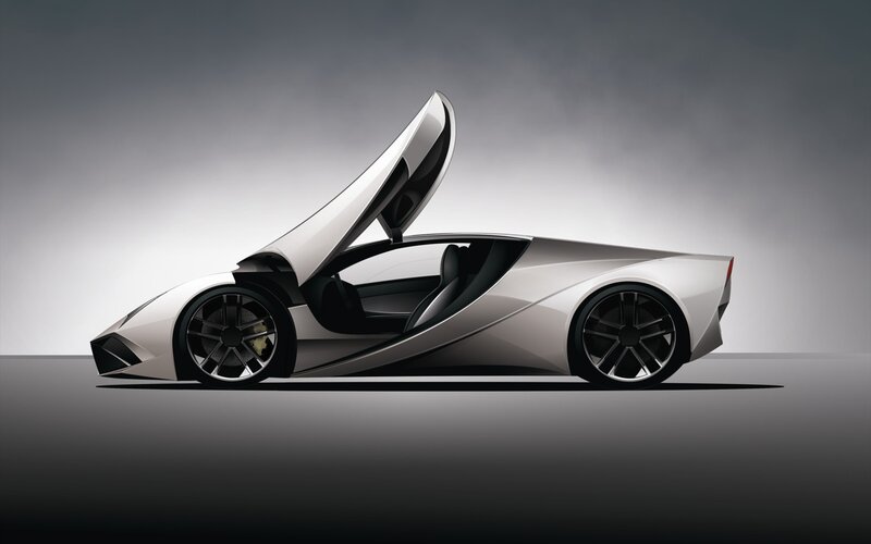 Silver Sports Car — Dramatic, 3d Render, Car Door, Wheel, Seat