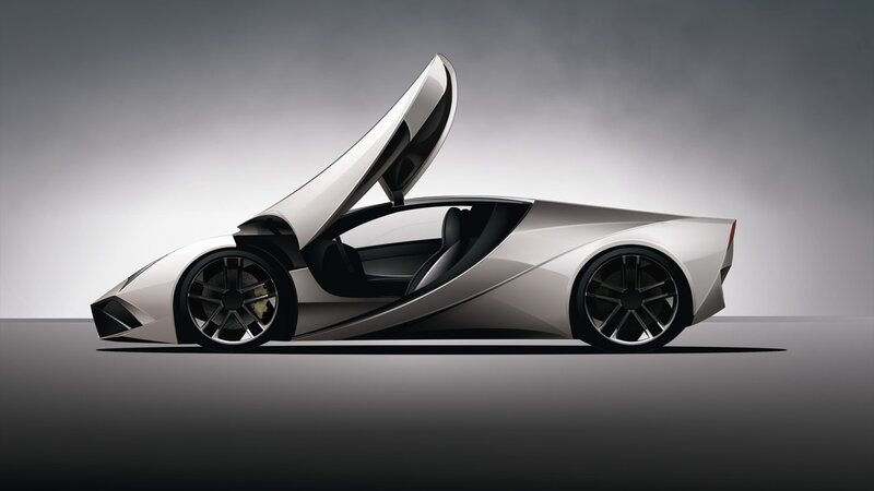 Silver Sports Car — Dramatic, 3d Render, Car Door, Wheel