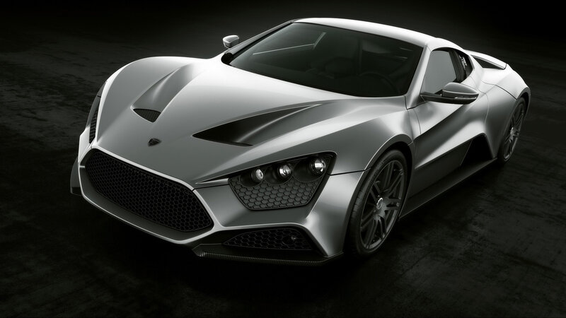 Silver Sports Car — Dramatic, 3d Render, Headlights, Grille, Black