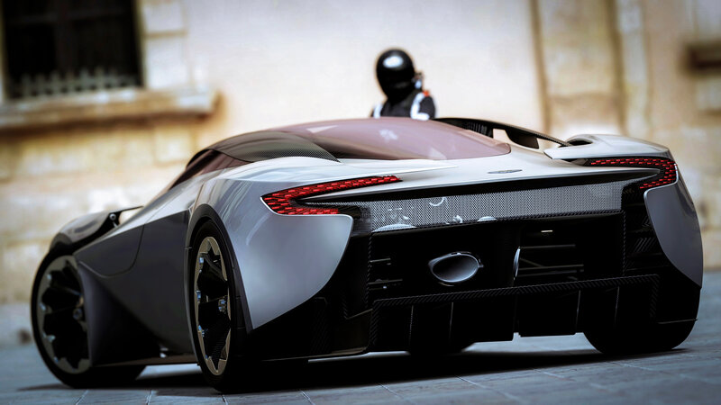 Silver Sports Car — Dramatic, 3d Render, Person in Helmet