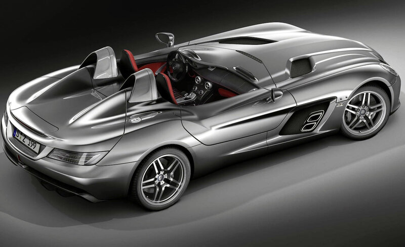 Silver Sports Car — Dramatic, 3d Render, Red Interior, Convertible Top, Sport Seats