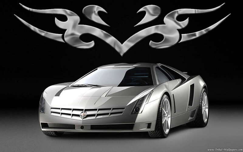 Silver Sports Car — Dramatic, 3d Render, Tribal Design