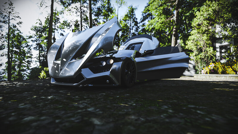 Silver Sports Car — Dramatic, Afternoon, 3d Render, Trees